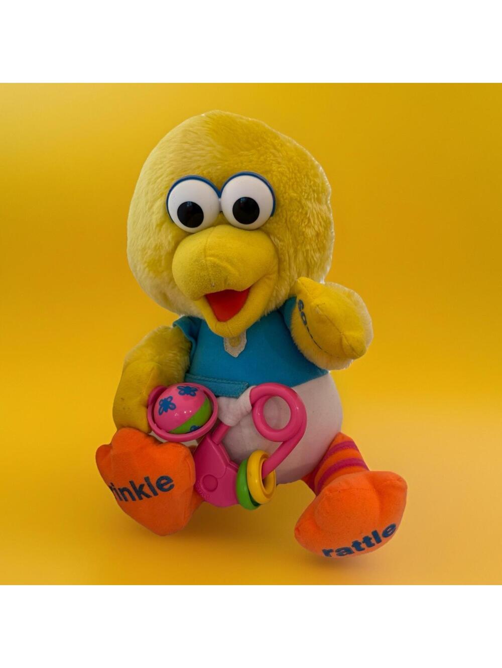 Vintage 1988 Playskool Baby 15" Big Bird Squeak Crinkle Rattle Learning BabyToy